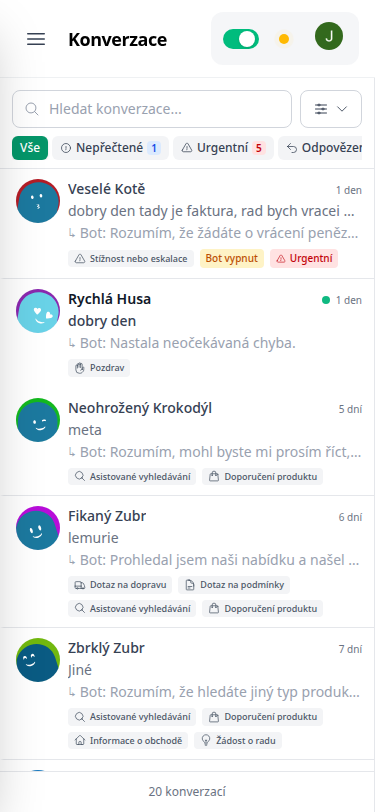 Přehled konverzací